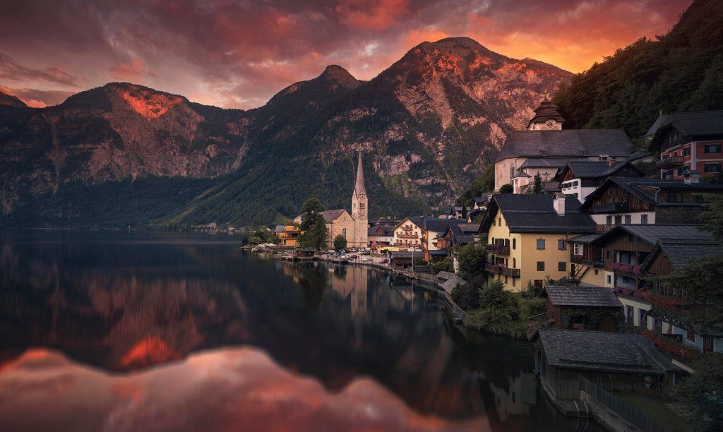 HDR Photography Dusk in Hallstatt Austria