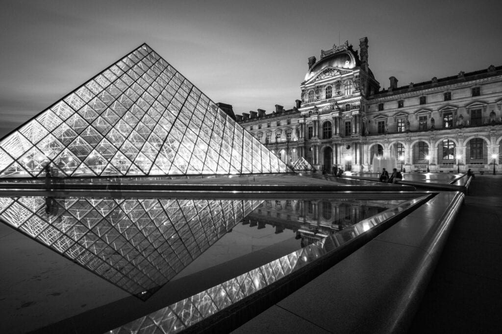 Black and White Photography Paris Louvre at Night