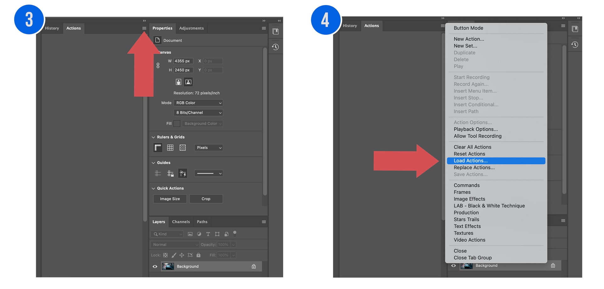 How to Install Photoshop Actions Step 3, Step 4