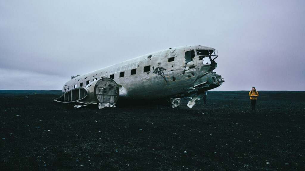 Plane wreck on the black beach in South Iceland