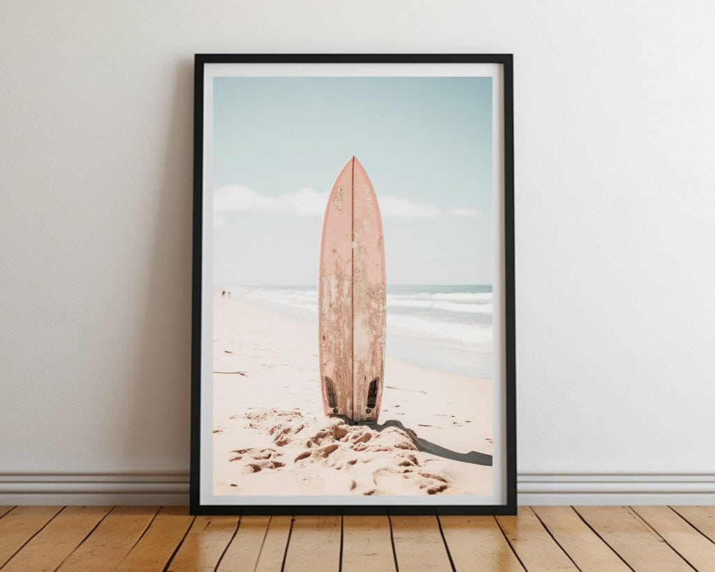 Pink Surfboard Ocean Printable Boho Wall Art