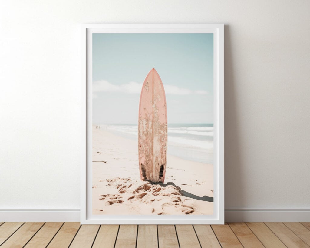 Pink Surfboard Ocean Printable Boho Wall Art