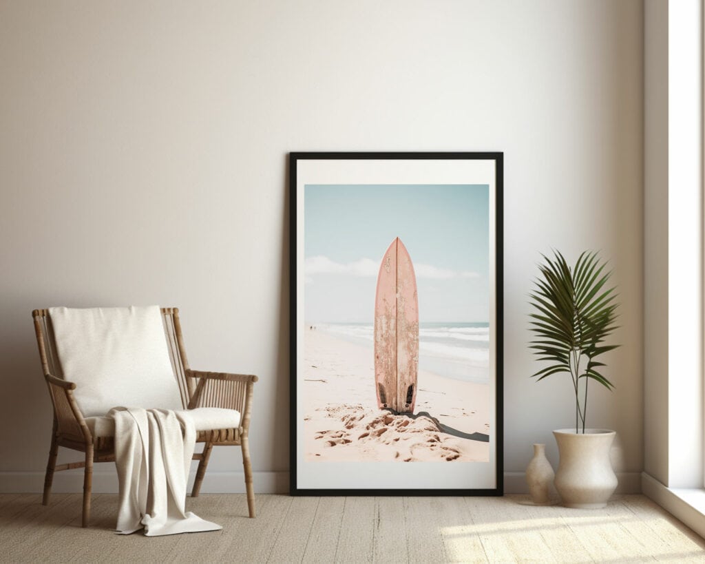 Pink Surfboard Ocean Printable Boho Wall Art