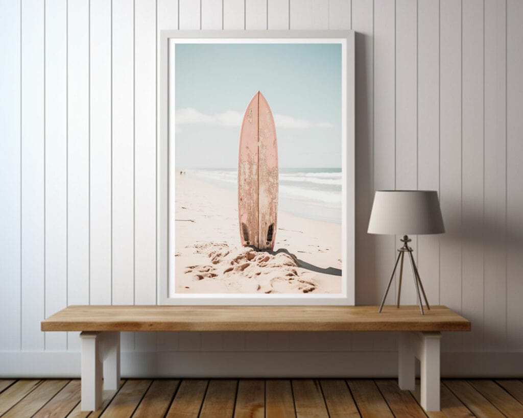 Pink Surfboard Ocean Printable Boho Wall Art