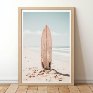 Pink Surfboard Ocean Printable Boho Wall Art