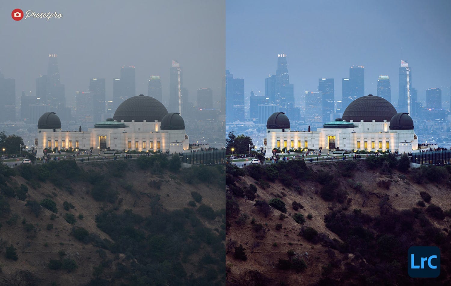 Griffith Observatory in Los Angeles, California, at blue hour.