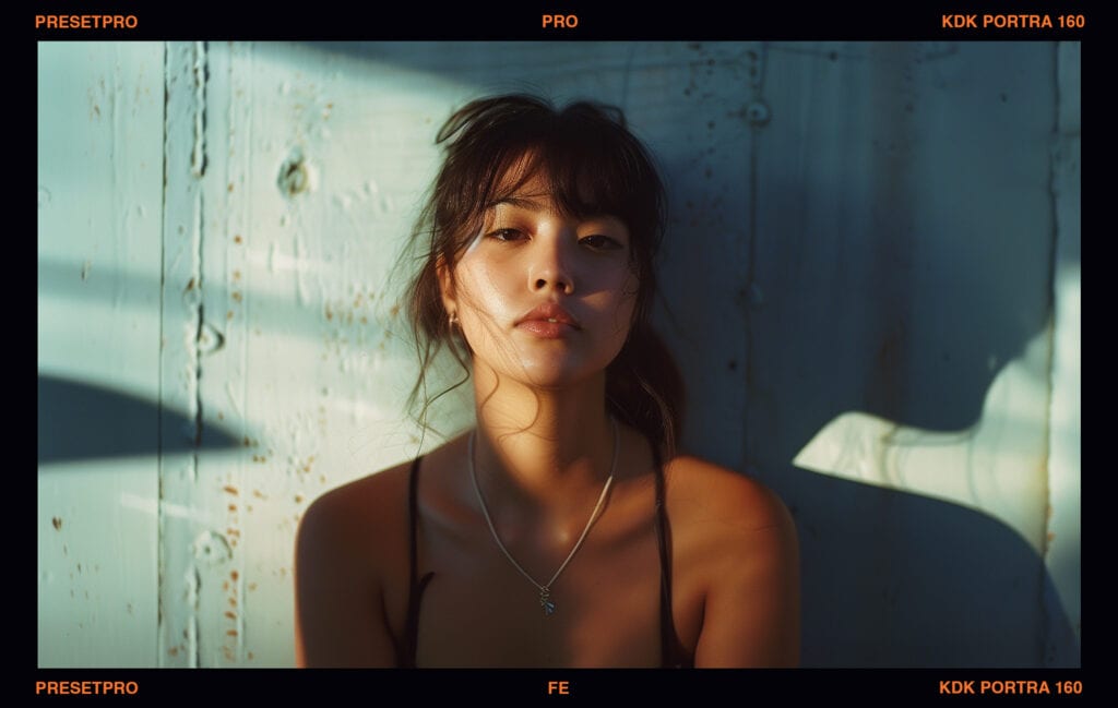 Kodak Portra 160 Portrait of Woman against wall with shadows