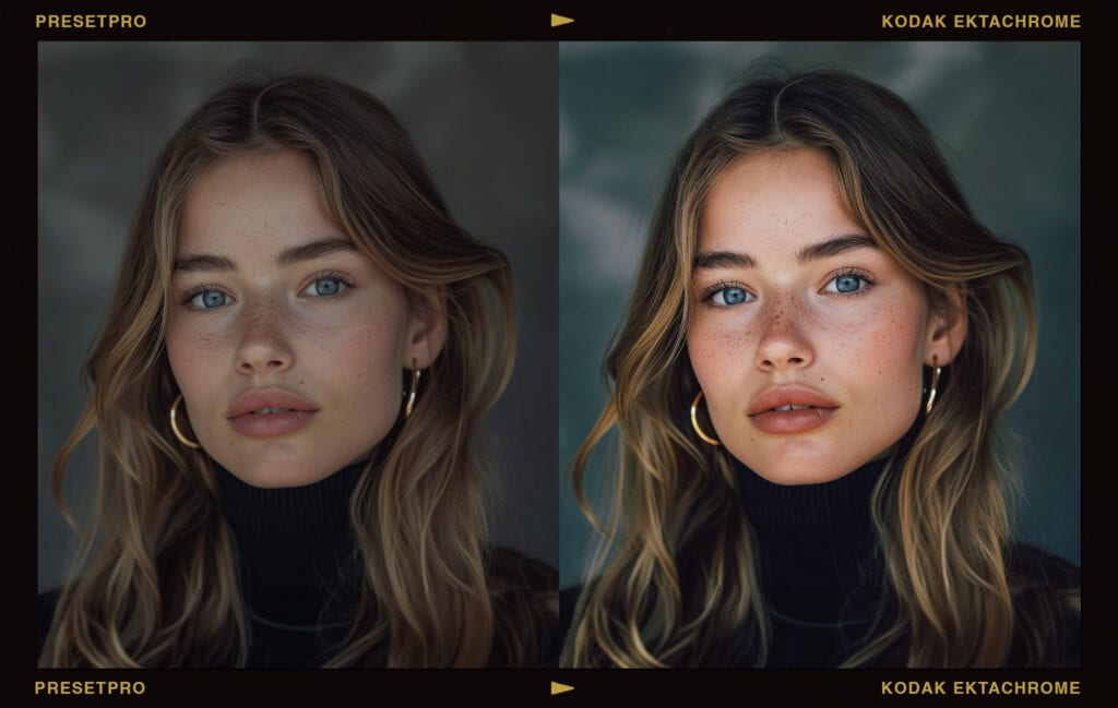 Before and after comparison photo using Kodak Ektachrome Film Emulation preset.