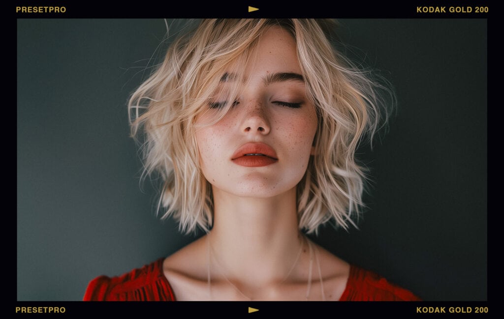 A beautifully edited portrait using the Kodak Gold 200 Lightroom Film Emulation preset and profile, featuring warm tones and fine grain that simulate the original film's characteristics.