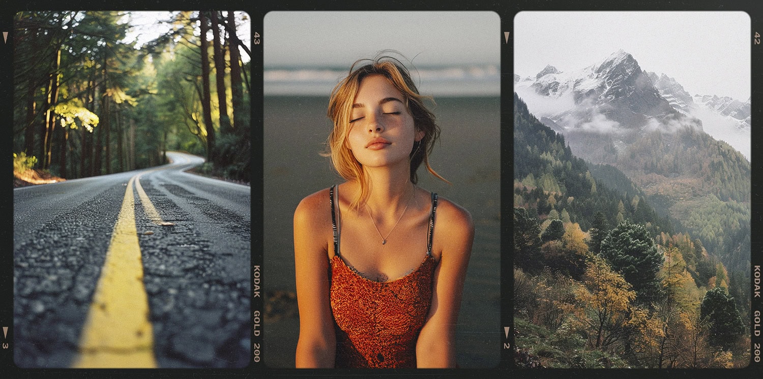 Kodak Gold 200 Film Review Three Images Forest Road, Woman at Beach and Mountains