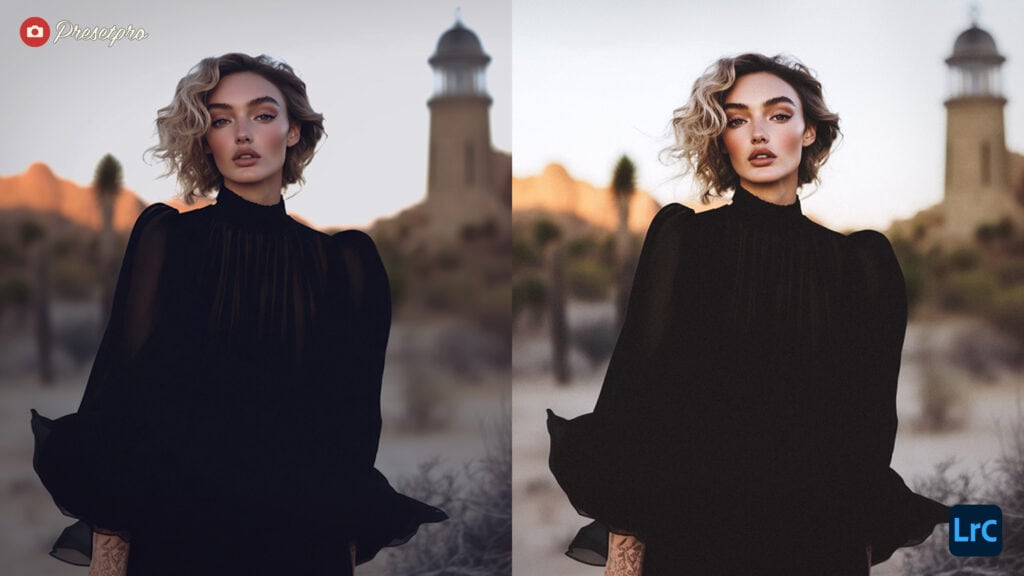 Before and after comparison of the Fuji Pro 160S inspired Lightroom Preset. Experience the transformation with enhanced skin tones, delicate highlights, and an authentic film aesthetic.