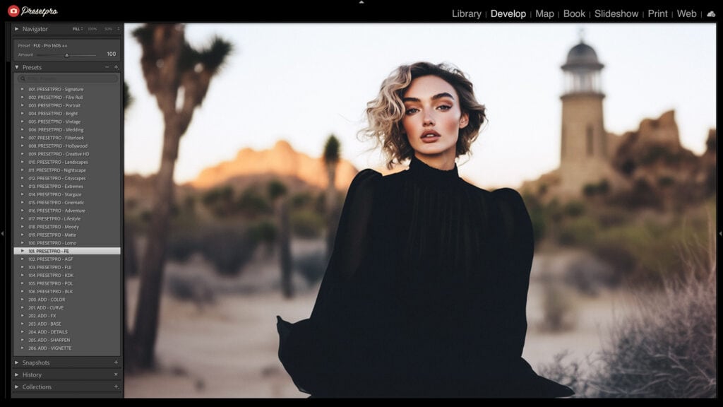 Fuji Pro 160S inspired Lightroom Preset applied in Adobe Lightroom Classic. See how this professional film emulation preset transforms digital photos with soft, natural tones.