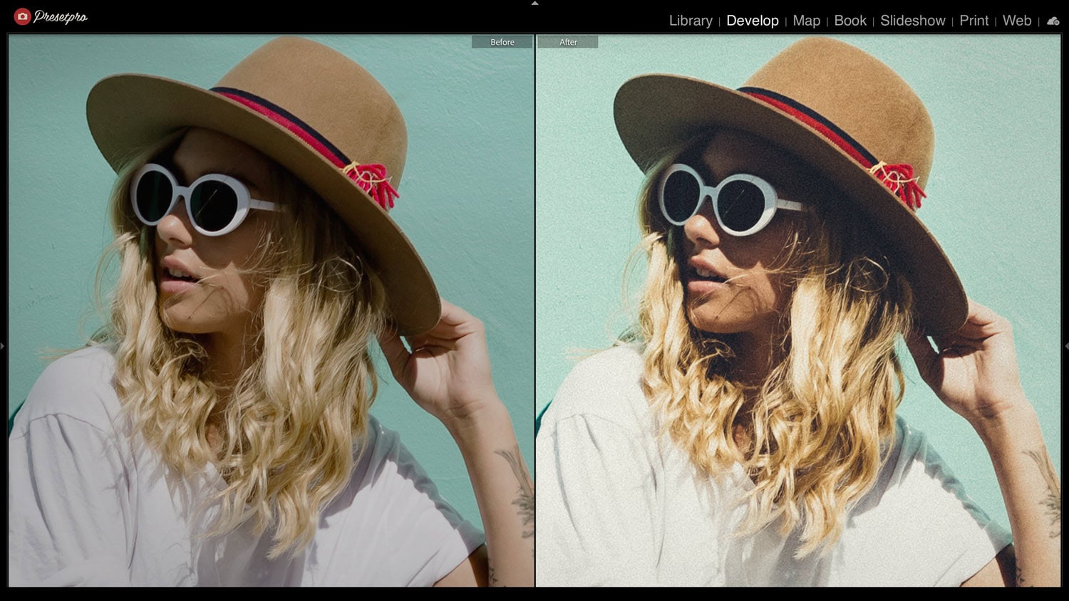 Before and after comparison using the Max Film Lightroom Preset