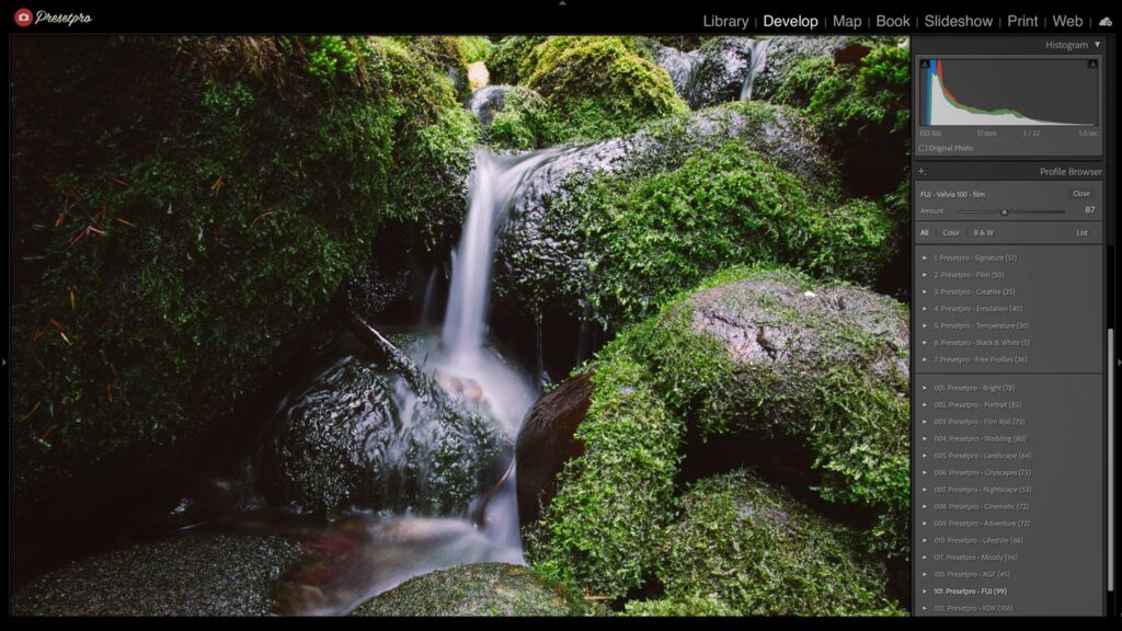 Before and After using the Free Lightroom Preset Velvia Film