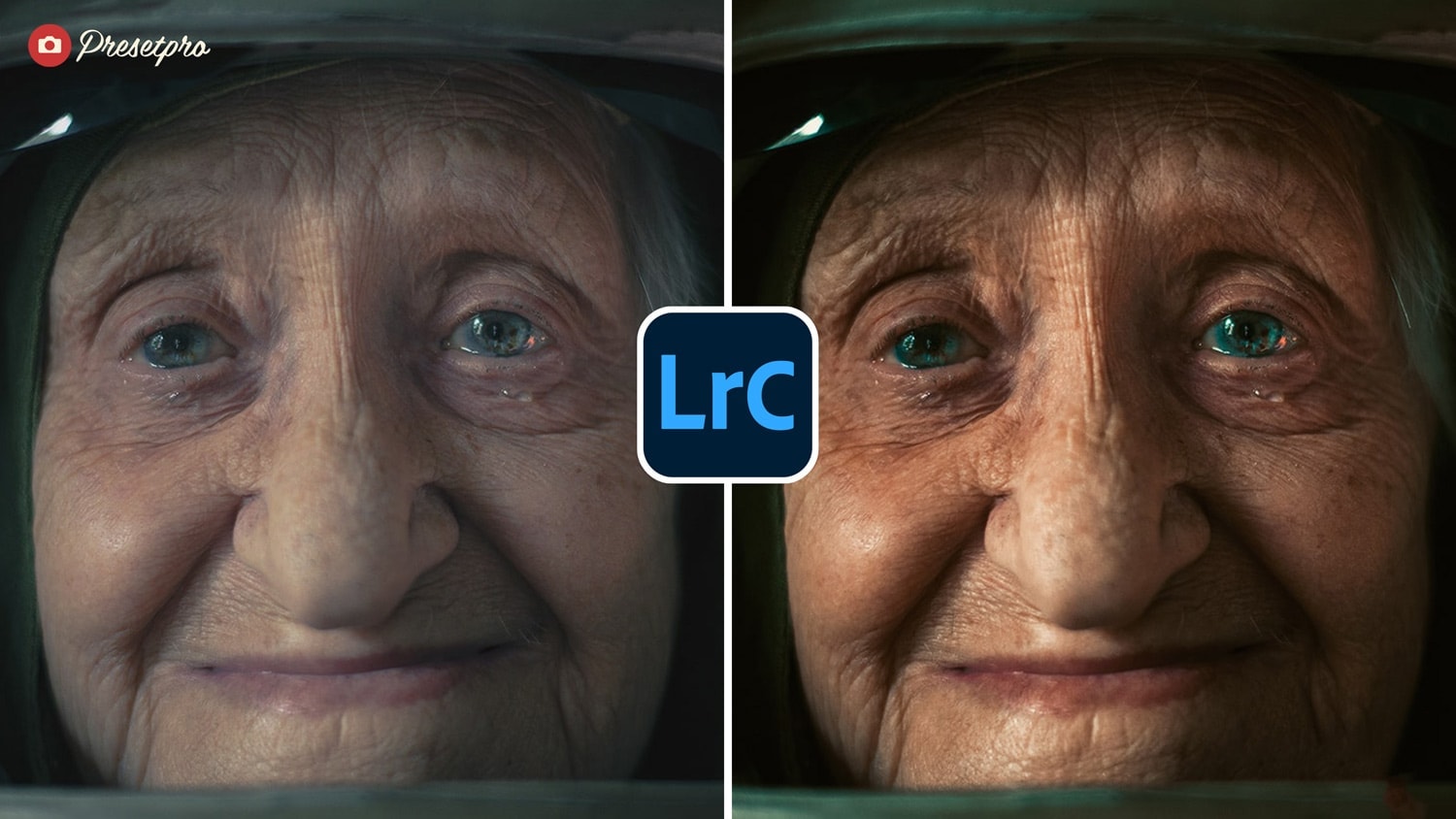Film Grade Lightroom preset portrait before and after comparison