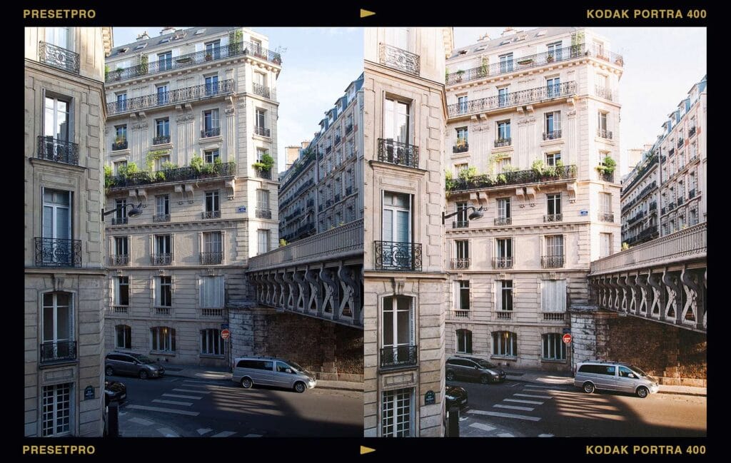 Urban cityscape of a bridge and apartments edited with the Portra 400 Featured Lightroom Preset.
