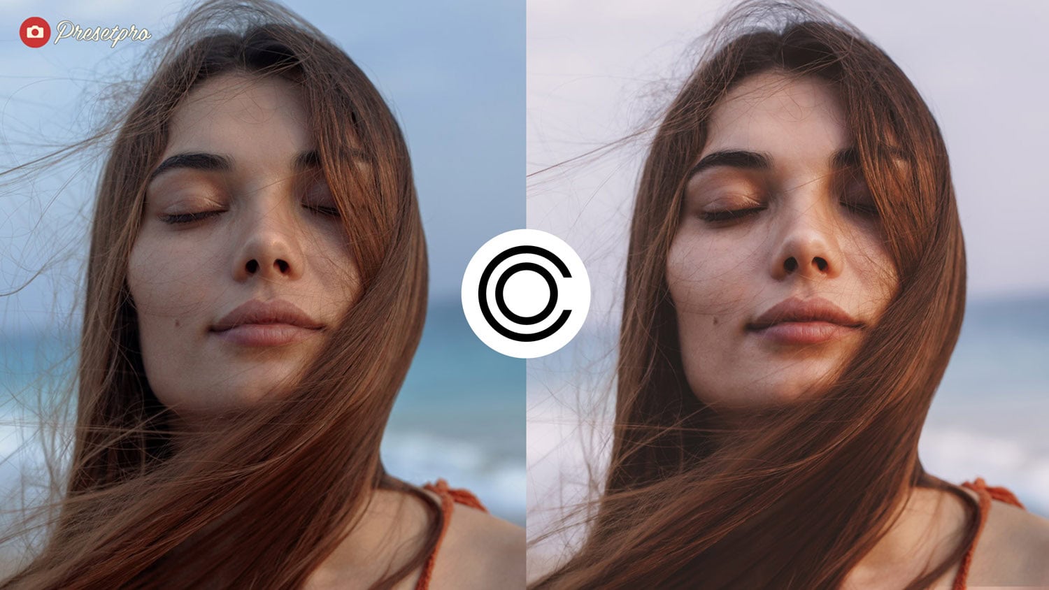 A before and after side-by-side comparison of a female portrait using the Vellum Fade Capture One Style, showcasing a soft matte finish, lifted black points, and organic highlight roll-off.