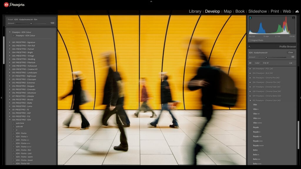 Vintage Kodak film look preset for Lightroom.