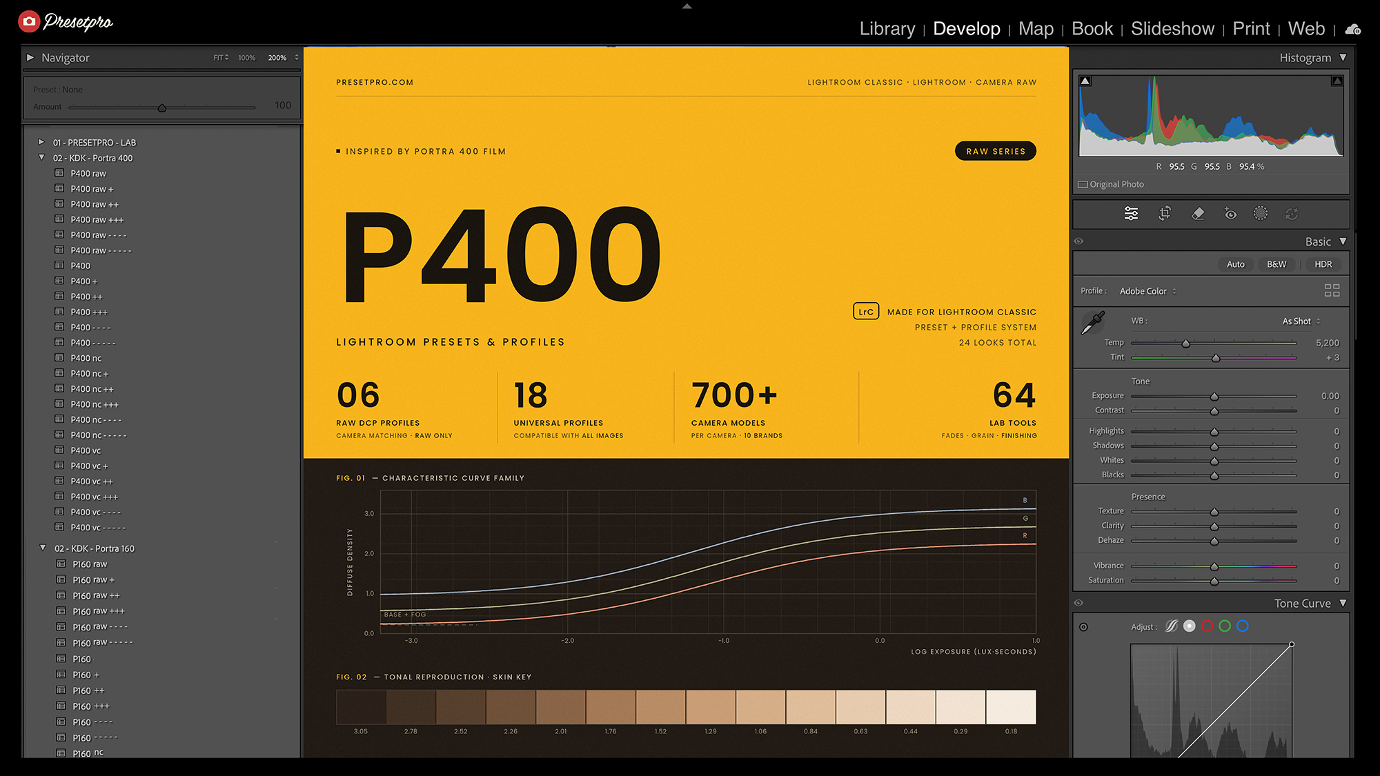 RAW Series P400 presets and profiles open in the Lightroom Classic Develop module