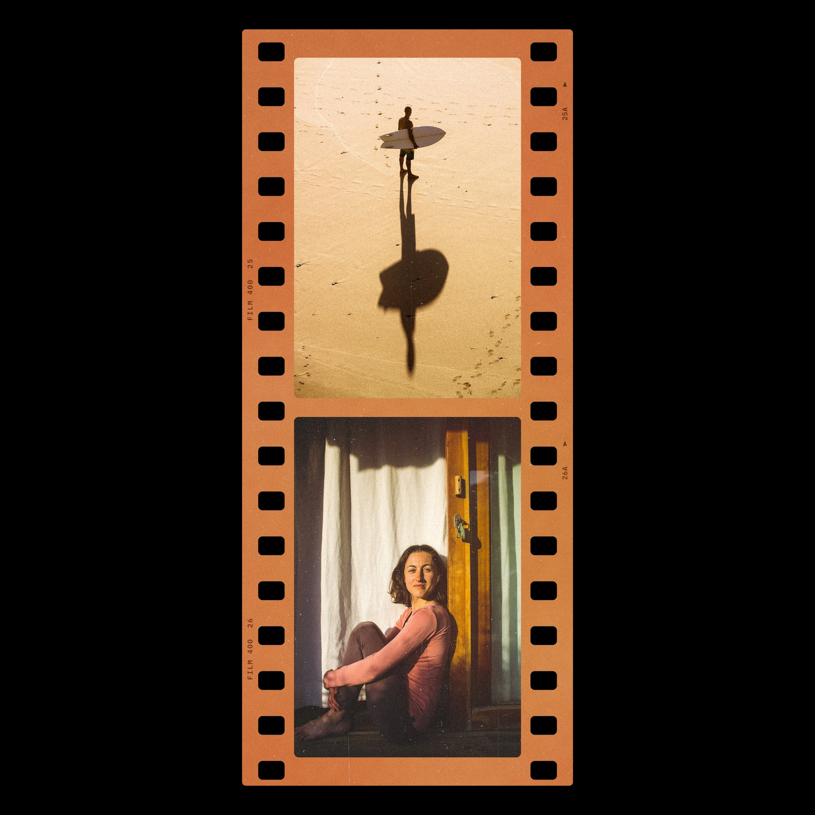 The 35mm Color Negative Photoshop template from Film Frame Templates Pack 01, Essentials, shown with demo photos in its frames