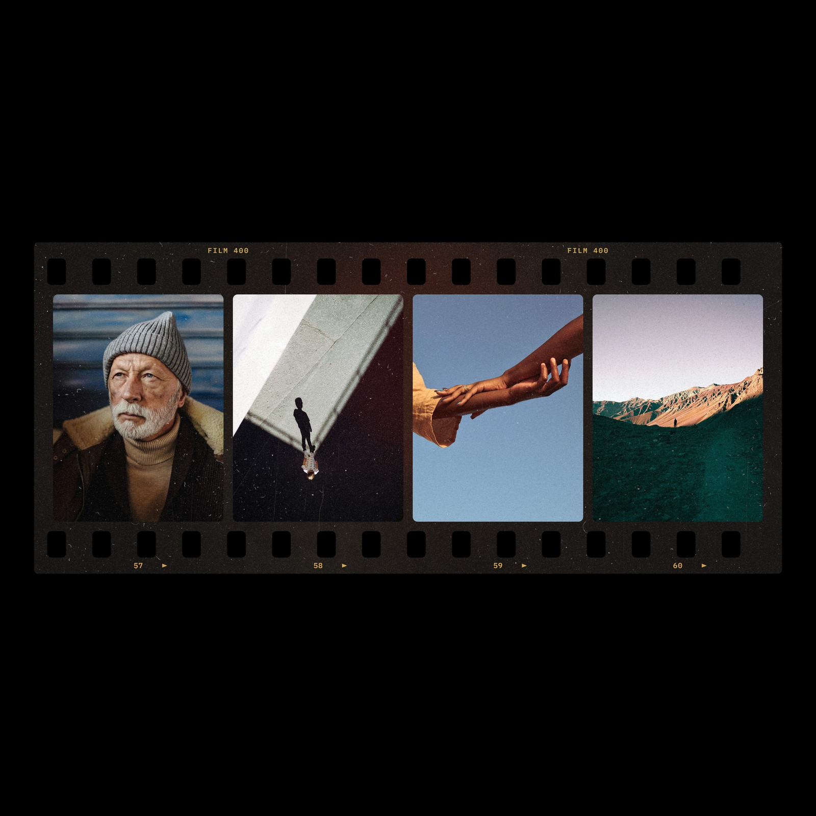 The Half Frame Photoshop template from Film Frame Templates Pack 01, Essentials, shown with demo photos in its frames
