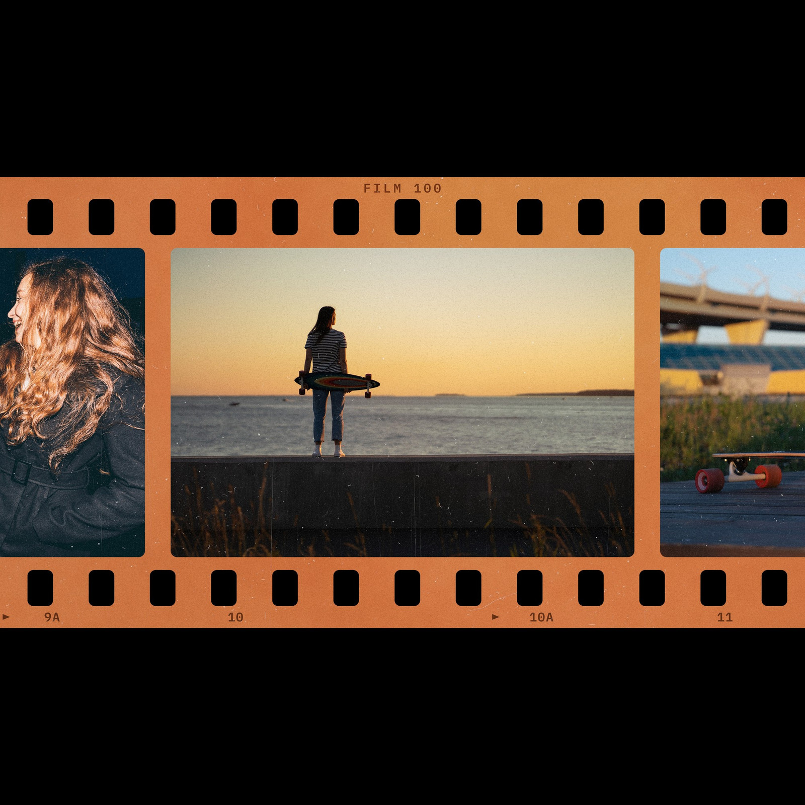 The Color Negative Frame Photoshop template from Film Frame Templates Pack 02, 35mm Negatives, shown with demo photos in its frames