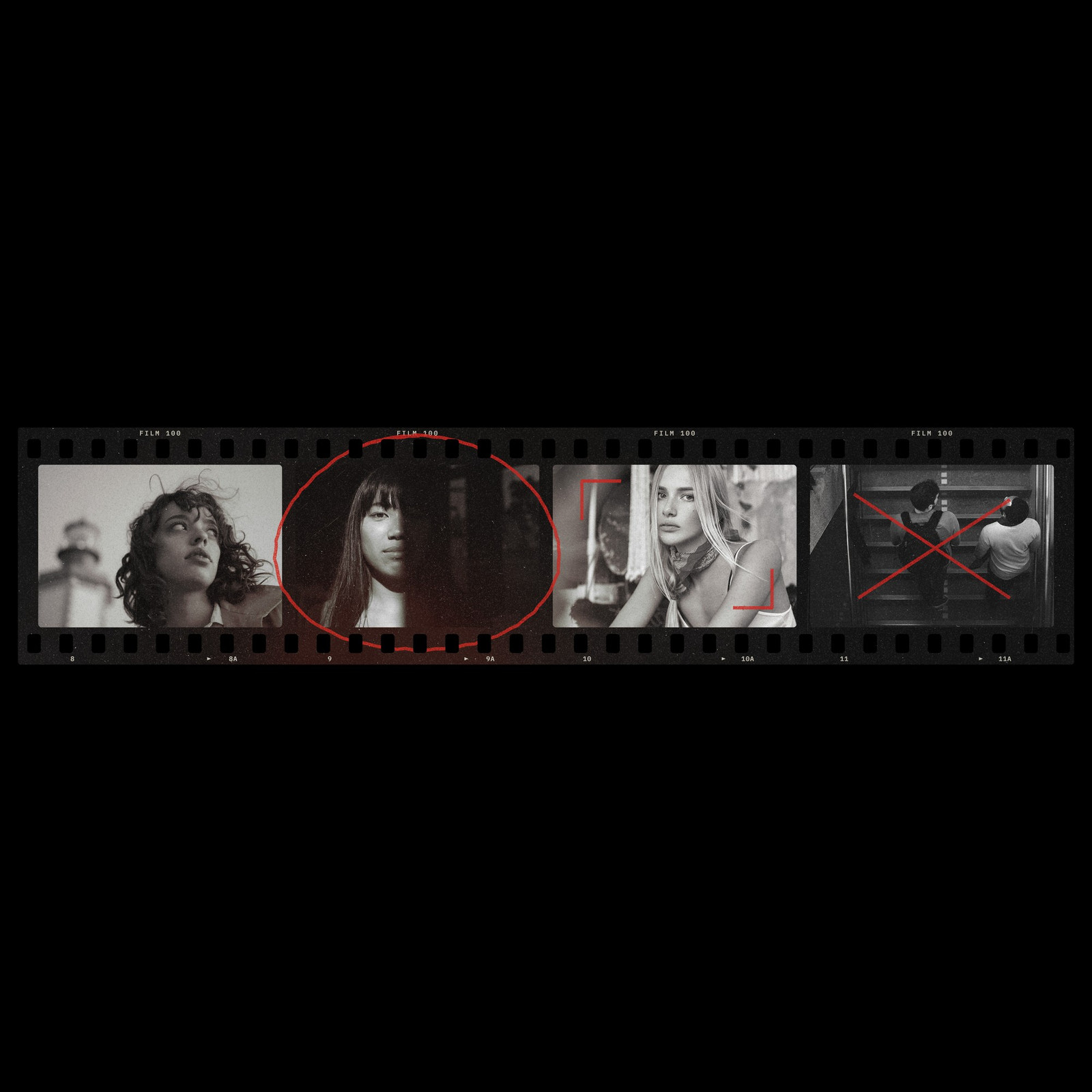 The Grease Pencil Strip Photoshop template from Film Frame Templates Pack 02, 35mm Negatives, shown with demo photos in its frames