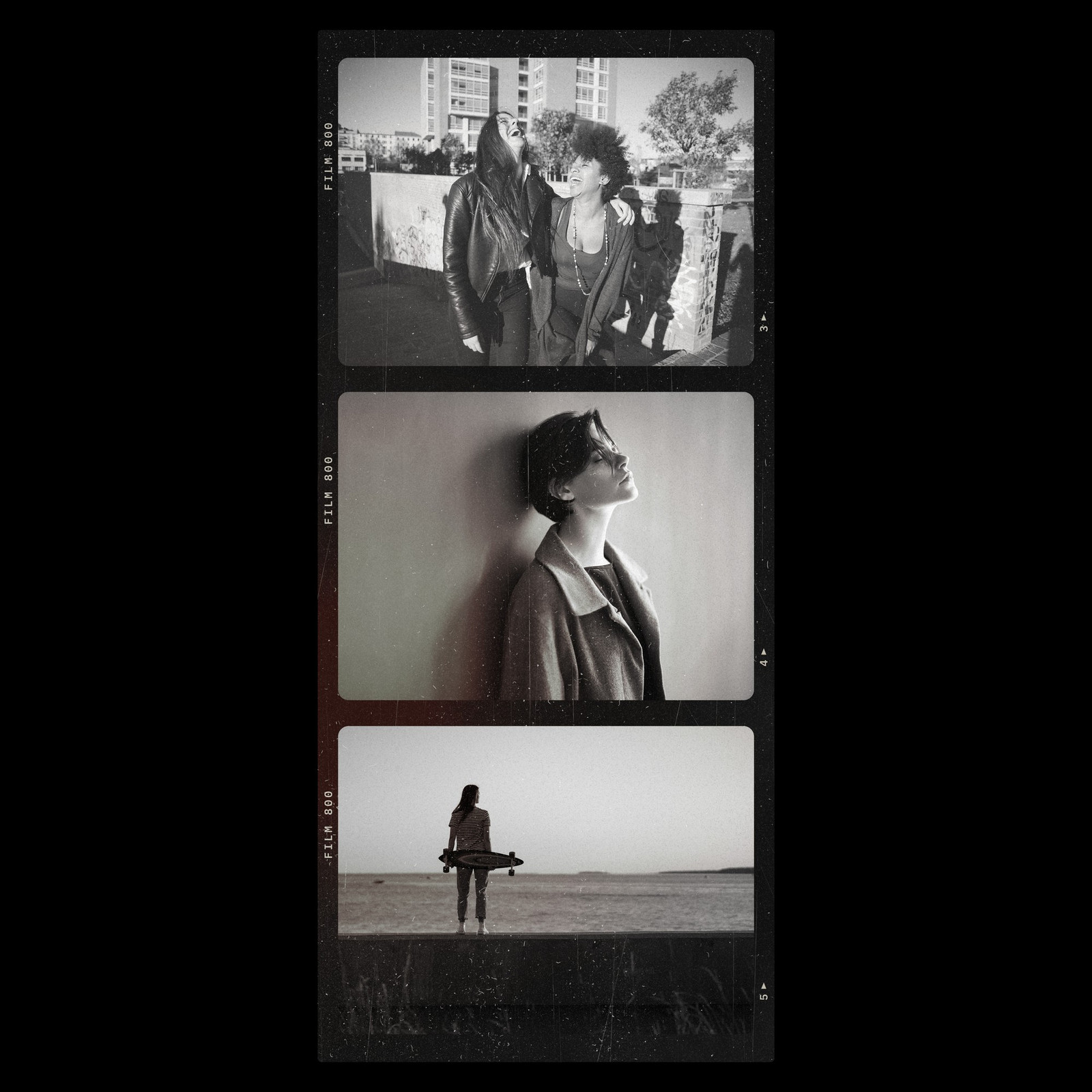 The 6x4.5 B&W Strip Photoshop template from Film Frame Templates Pack 03, Medium Format, shown with demo photos in its frames