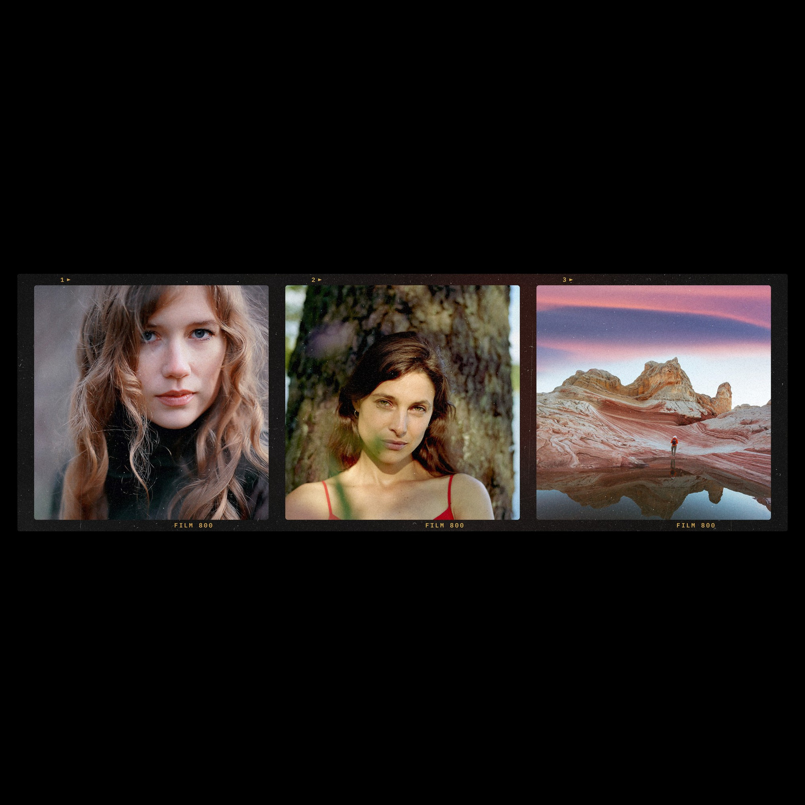 The 6x6 Strip Photoshop template from Film Frame Templates Pack 03, Medium Format, shown with demo photos in its frames