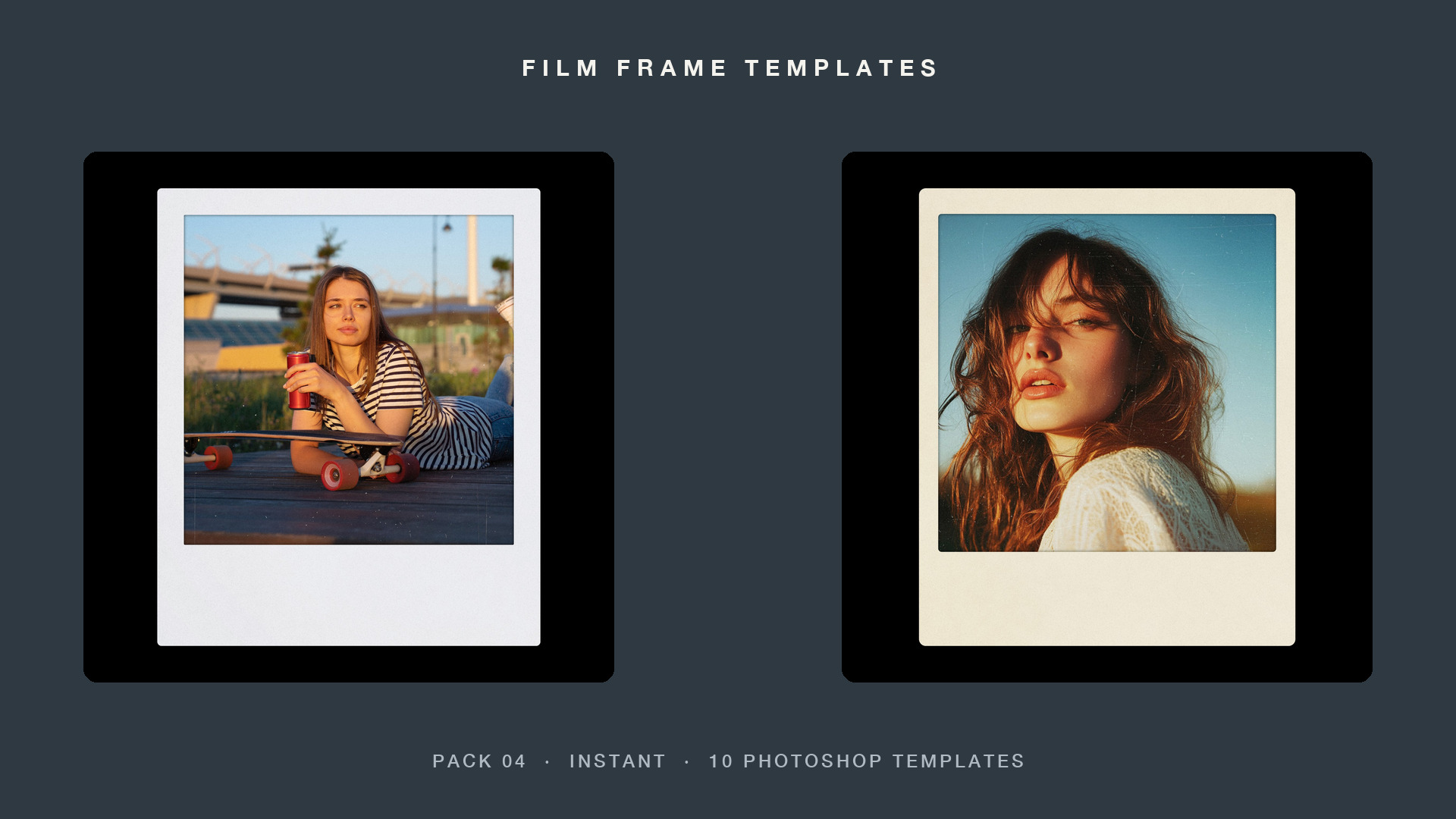 The Square Format and Vintage Cream Square Photoshop templates from Pack 04, Instant, with demo photos