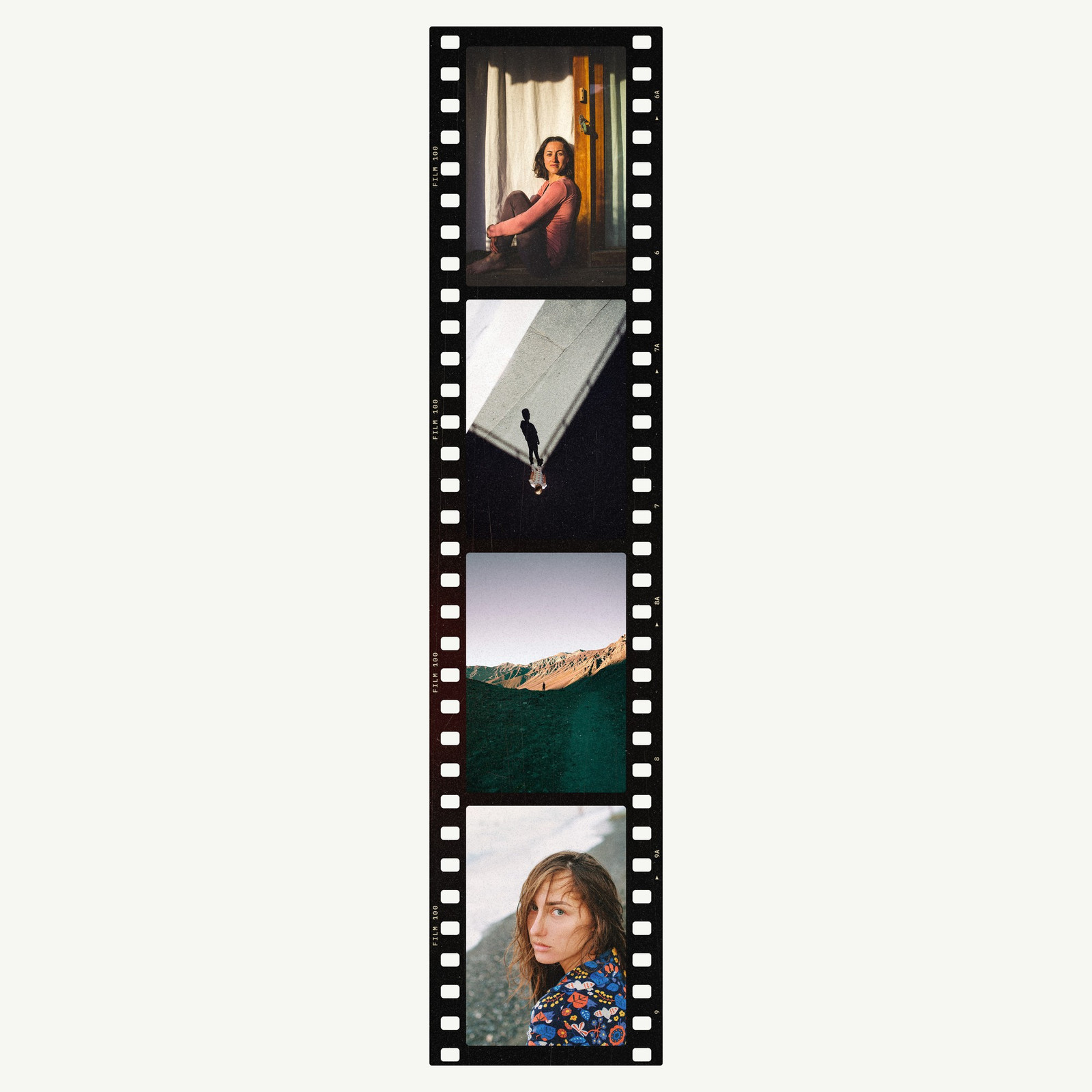The Slide Strip on Lightbox Photoshop template from Film Frame Templates Pack 06, Slides, shown with demo photos in its frames