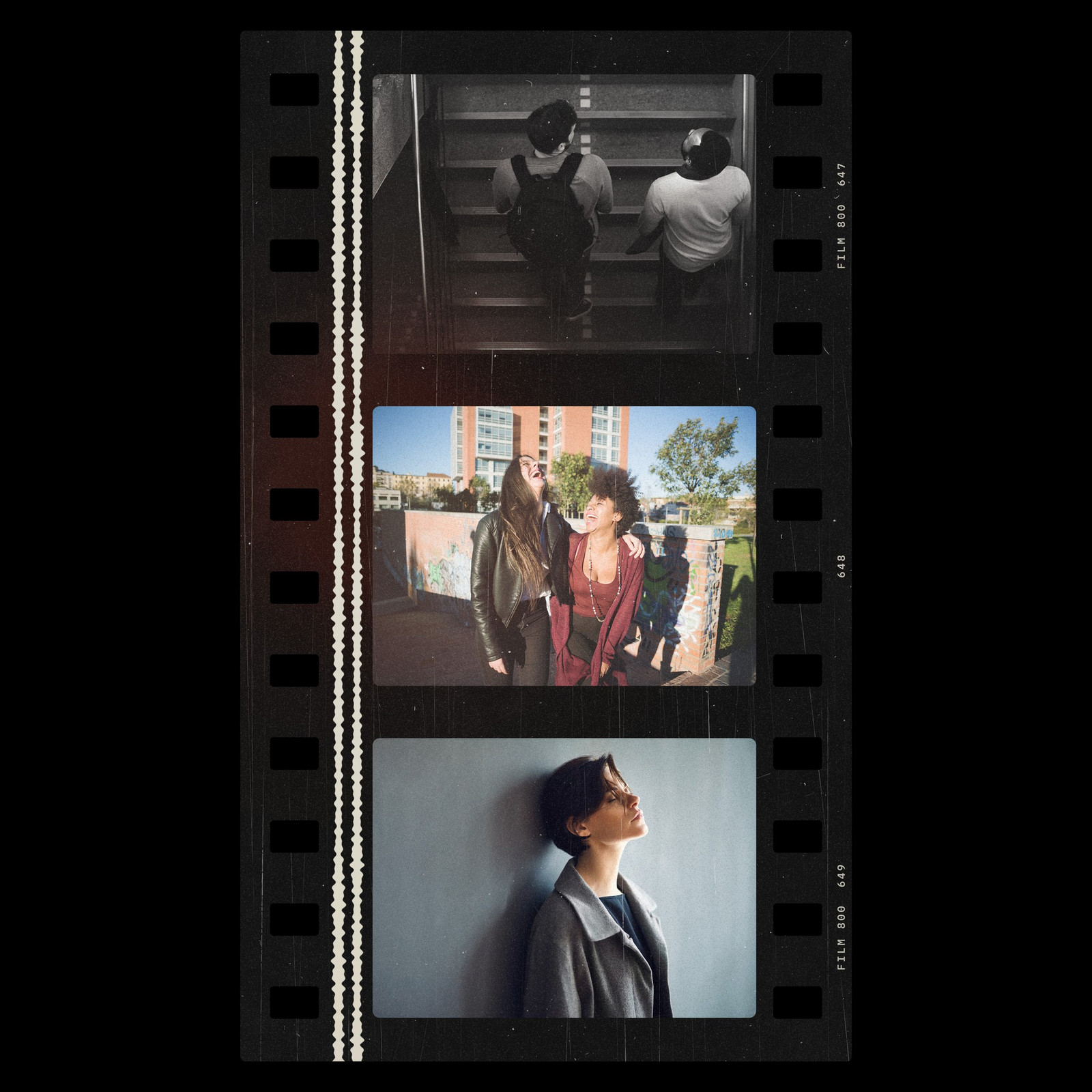 The 35mm Cine with Soundtrack Photoshop template from Film Frame Templates Pack 07, Cinema, shown with demo photos in its frames