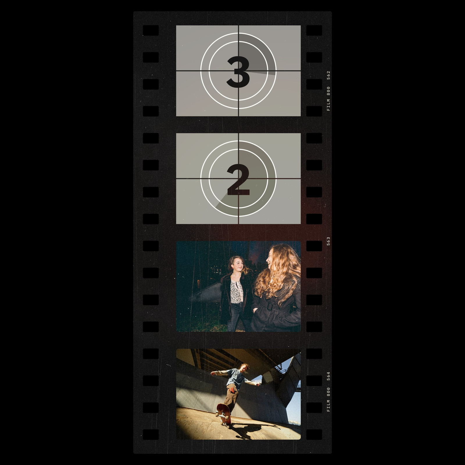 The Countdown Leader Photoshop template from Film Frame Templates Pack 07, Cinema, shown with demo photos in its frames