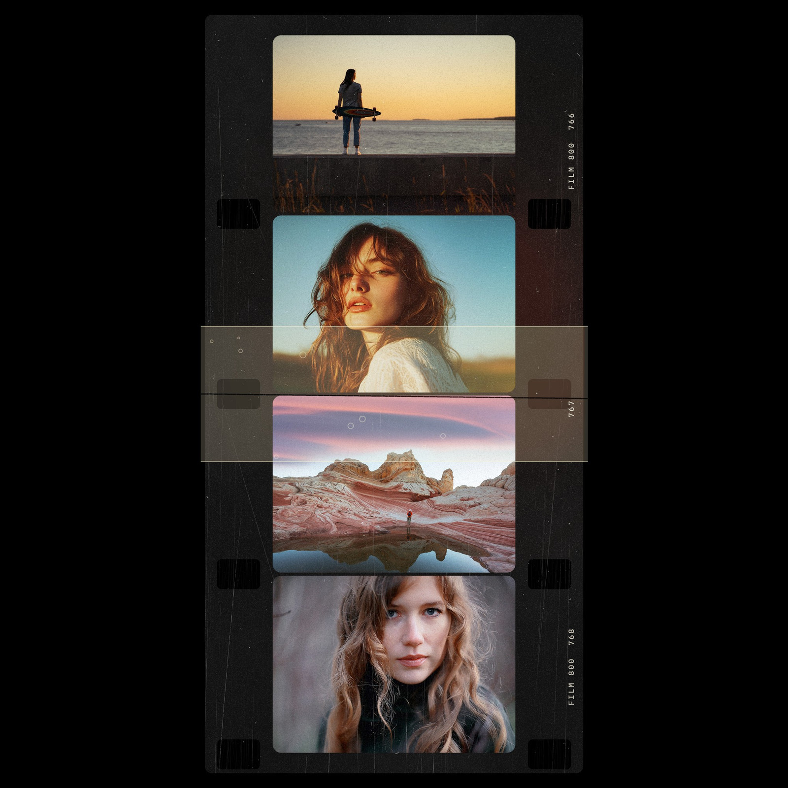 The Tape Splice Photoshop template from Film Frame Templates Pack 07, Cinema, shown with demo photos in its frames