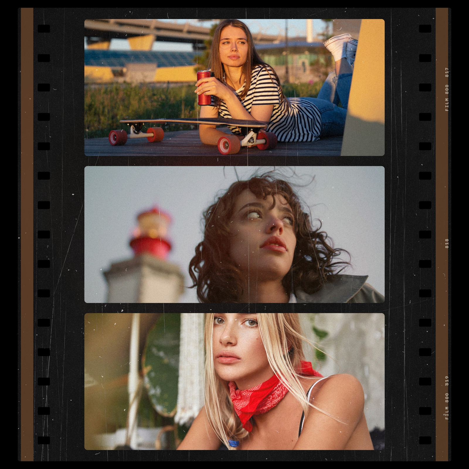 The Wide 70mm Photoshop template from Film Frame Templates Pack 07, Cinema, shown with demo photos in its frames