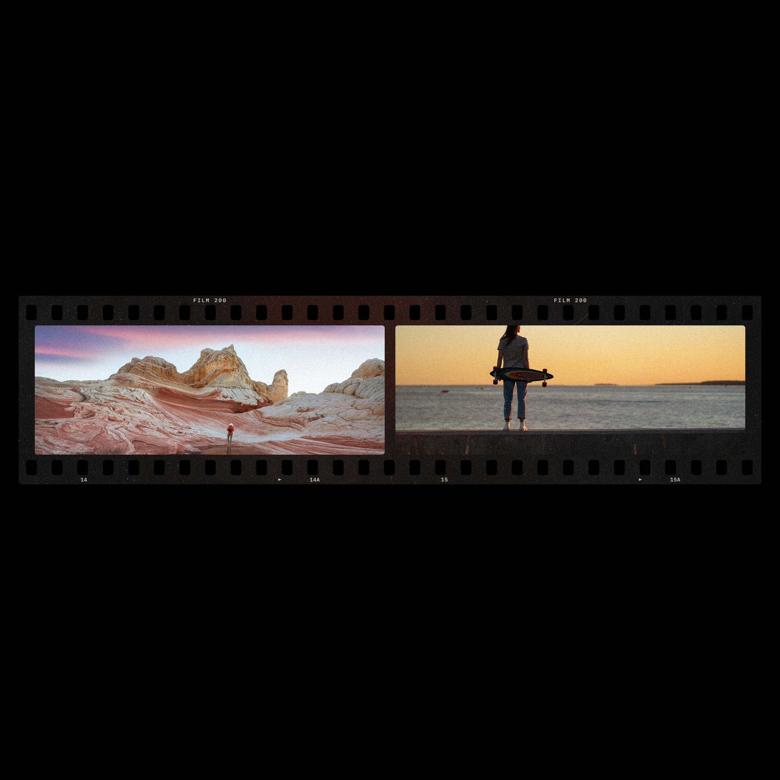 The 65x24 Panorama Photoshop template from Film Frame Templates Pack 08, Panoramic & Large Format, shown with demo photos in its frames