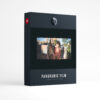 Film Frame Templates Pack 08: Panoramic & Large Format product box: two women laughing by a graffiti wall in a wide panoramic frame, above the words Panoramic Film, film frame pack for Photoshop