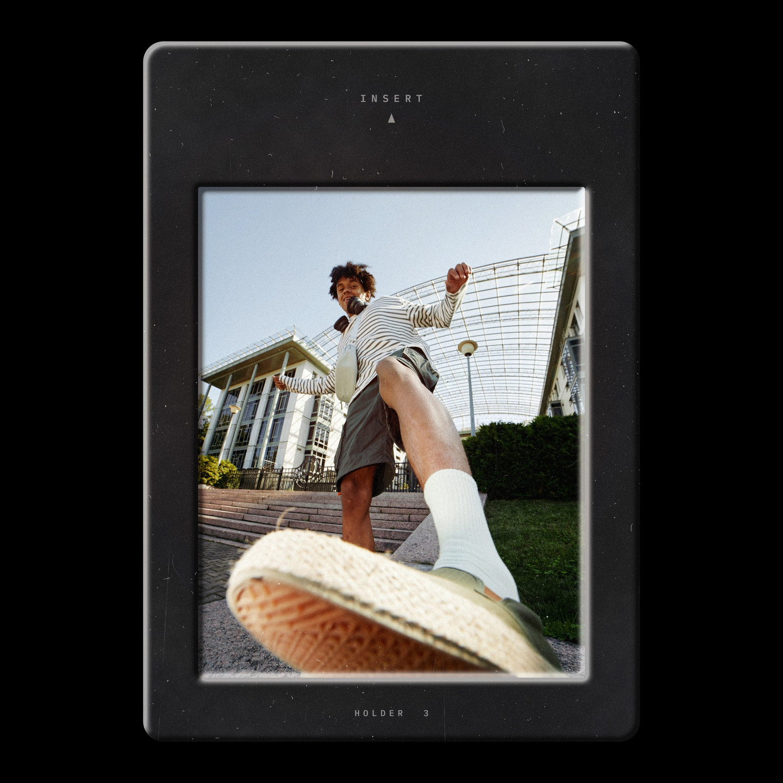 The Sheet in Film Holder Photoshop template from Film Frame Templates Pack 08, Panoramic & Large Format, shown with demo photos in its frames